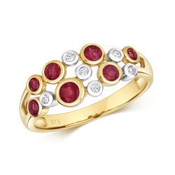 Diamond & Ruby Rubover 2 Tone Dress Ring In 9ct Gold 