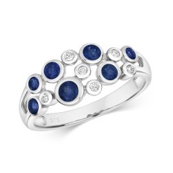 Diamond & Sapphire Rubover Dress Ring In 9ct White Gold 