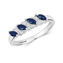 Diamond & Sapphire Marquise And Grain Set Ring In 9ct White Gold 