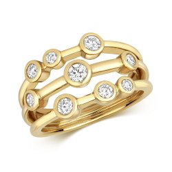Diamond 3 Row Rubover Ring In 18ct Gold 