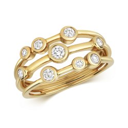 Diamond 3 Row Rubover Ring In 18ct Yellow Gold 