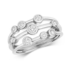 Diamond 3 Row Rubover Ring In 18ct White Gold Gold 