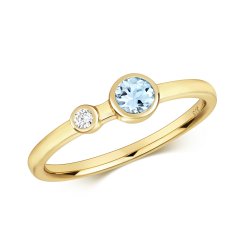 Diamond & Aquamarine Ring In 9ct Gold 