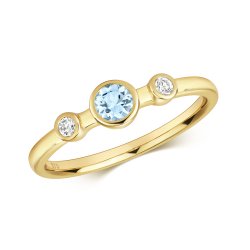 Diamond & Aquamarine Ring In 9ct Gold 
