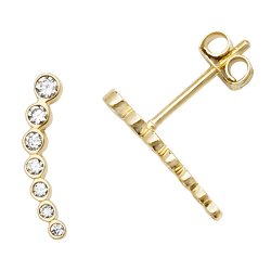 9ct Gold Cz Bezel Curved Bar Studs 