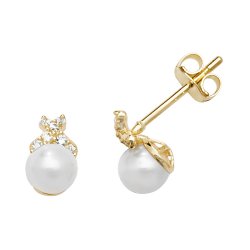 9ct Gold Pearl And Cz Studs 