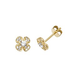 9ct Gold Cz Flower Studs 