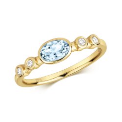 Diamond & Aquamarine Ring In 9ct Gold 