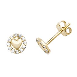 9ct Gold Heart Cz Halo Studs 