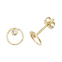 9ct Gold Cz Bezel Circle Studs 