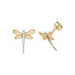 9ct Gold 2 Tone Cz Bezel Dragonfly Studs 