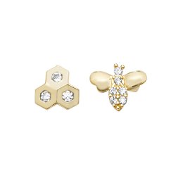 9ct Gold Cz Honeycomb And Bee Studs 