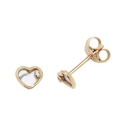 9ct Gold Mother Of Pearl And Cz Heart Studs 