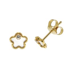 9ct Gold Mother Of Pearl And Cz Flower Studs 