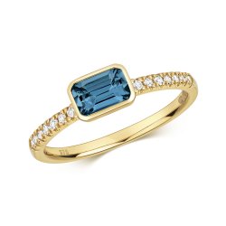 Diamond & London Blue Topaz Ring In 9ct Gold 