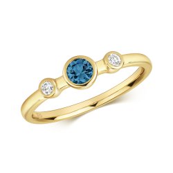 Diamond & London Blue Topaz Ring In 9ct Gold 
