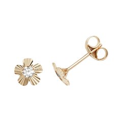 9ct Gold Cz Set Flower Studs 