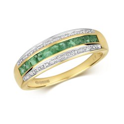 Diamond & Emerald Princess Cut Band In 9ct Gold 