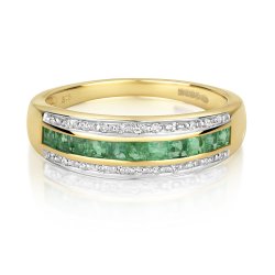 Diamond & Emerald Princess Cut Band In 9ct Gold 