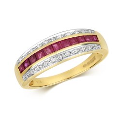 Diamond & Ruby Princess Cut Band In 9ct Gold 