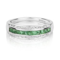 Diamond & Emerald Princess Cut Band In 9ct White Gold 