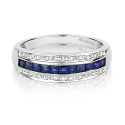 Diamond & Sapphire Princess Cut Band In 9ct White Gold 