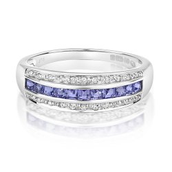 Diamond & Tanzanite Princess Cut Band In 9ct White Gold 