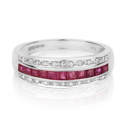 Diamond & Ruby Princess Cut Band In 9ct White Gold 