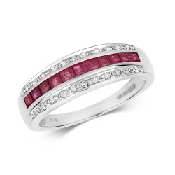 Diamond & Ruby Princess Cut Band In 9ct White Gold 