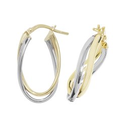 9ct Gold 2 Tone Entwined Oval Hoops 