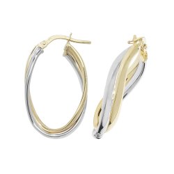 9ct Gold 2 Tone Entwined Oval Hoops 