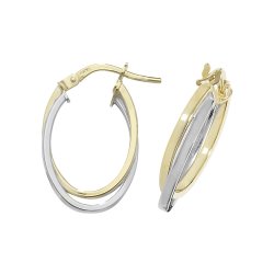 9ct Gold 2 Tone Entwined Flat Oval Hoops 