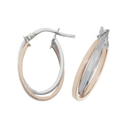 9ct Gold 2 Tone Entwined Flat Oval Hoops 