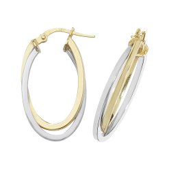 9ct Gold 2 Tone Entwined Flat Oval Hoops 