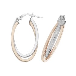 9ct Gold 2 Tone Entwined Flat Oval Hoops 