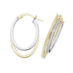 9ct Gold 2 Tone Entwined Flat Oval Hoops 
