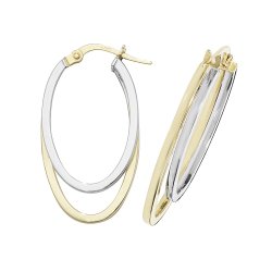 9ct Gold 2 Tone Entwined Flat Oval Hoops 