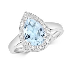 Diamond & Aquamarine Pear Shape Ring In 9ct White Gold 