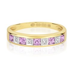 Diamond & Pink Sapphire Eternity Ring In 9ct Gold 