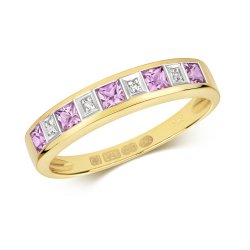 Diamond & Pink Sapphire Eternity Ring In 9ct Gold 
