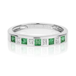 Diamond & Emerald Eternity Ring In 9ct White Gold 