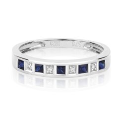 Diamond & Sapphire Eternity Ring In 9ct White Gold 