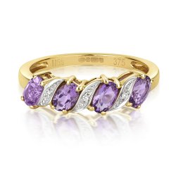 Diamond & Amethyst Twist Ring In 9ct Gold 