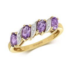 Diamond & Amethyst Twist Ring In 9ct Gold 