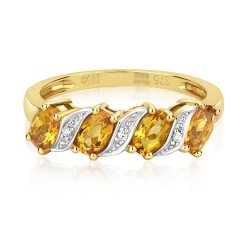 Diamond & Citrine Twist Ring In 9ct Gold 