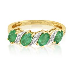 Diamond & Emerald Twsit Ring In 9ct Gold 