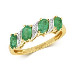 Diamond & Emerald Twsit Ring In 9ct Gold 