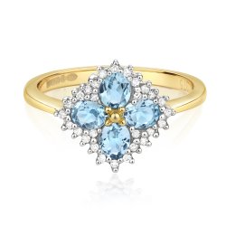 Diamond & Blue Topaz Vintage Style Dress Ring In 9ct Gold 