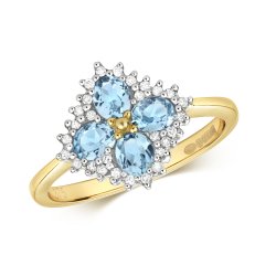 Diamond & Blue Topaz Vintage Style Dress Ring In 9ct Gold 