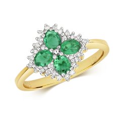 Diamond & Emerald Vintage Style Dress Ring In 9ct Gold 